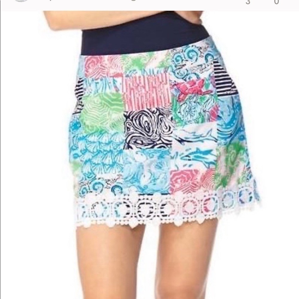 Lilly Pulitzer Women's Patchwork Marigold Skort Crochet Lace Detail 10 Preppy